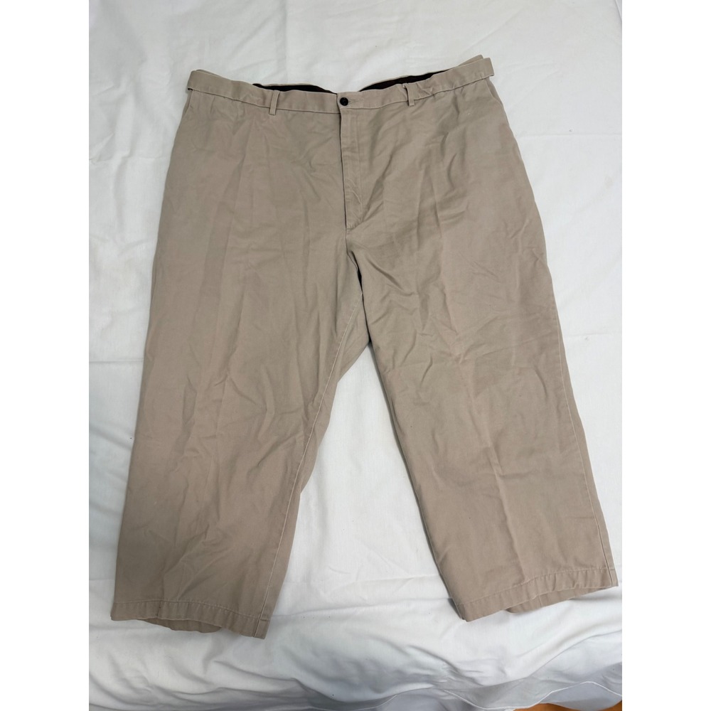 Tommy Hilfiger Mens Khaki Chino Pants 48x34 Tan Cotton Flat Front Trousers